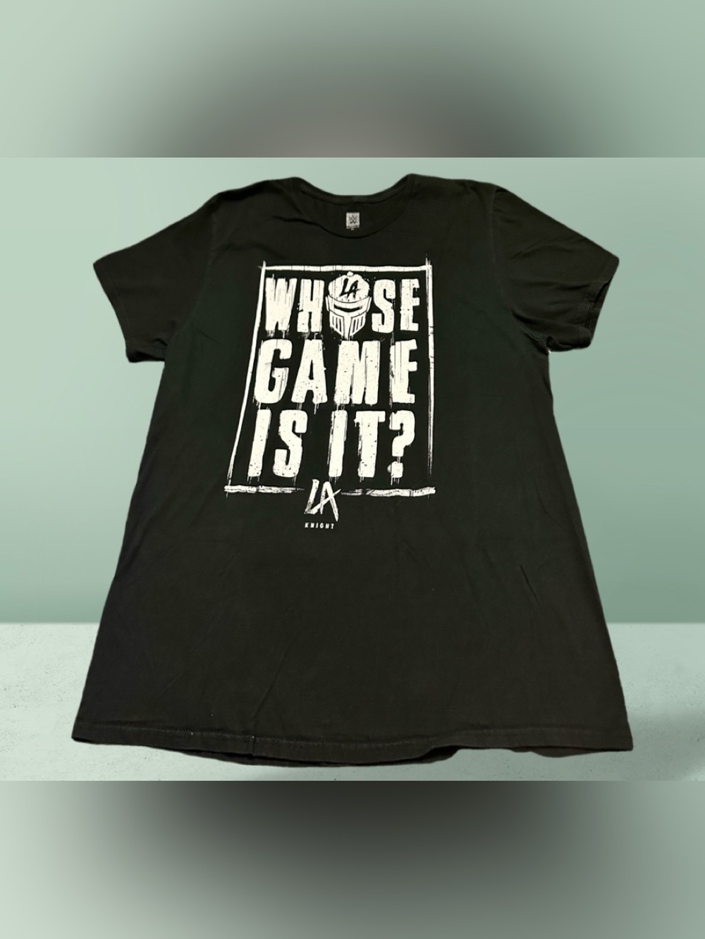 WWE Black Tee with White 'Whose Game Is It?' Print XL